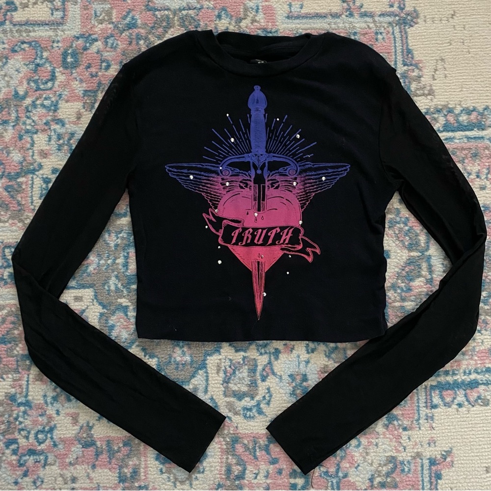 Urban Outfitters black mesh sleeve Crop top